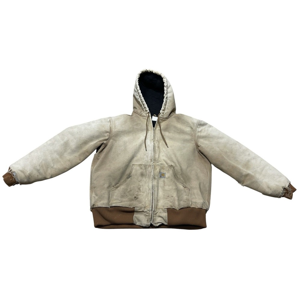 Vtg carhartt jacket Chore Coat Distressed Grunge Stained Holes Men's Large Read